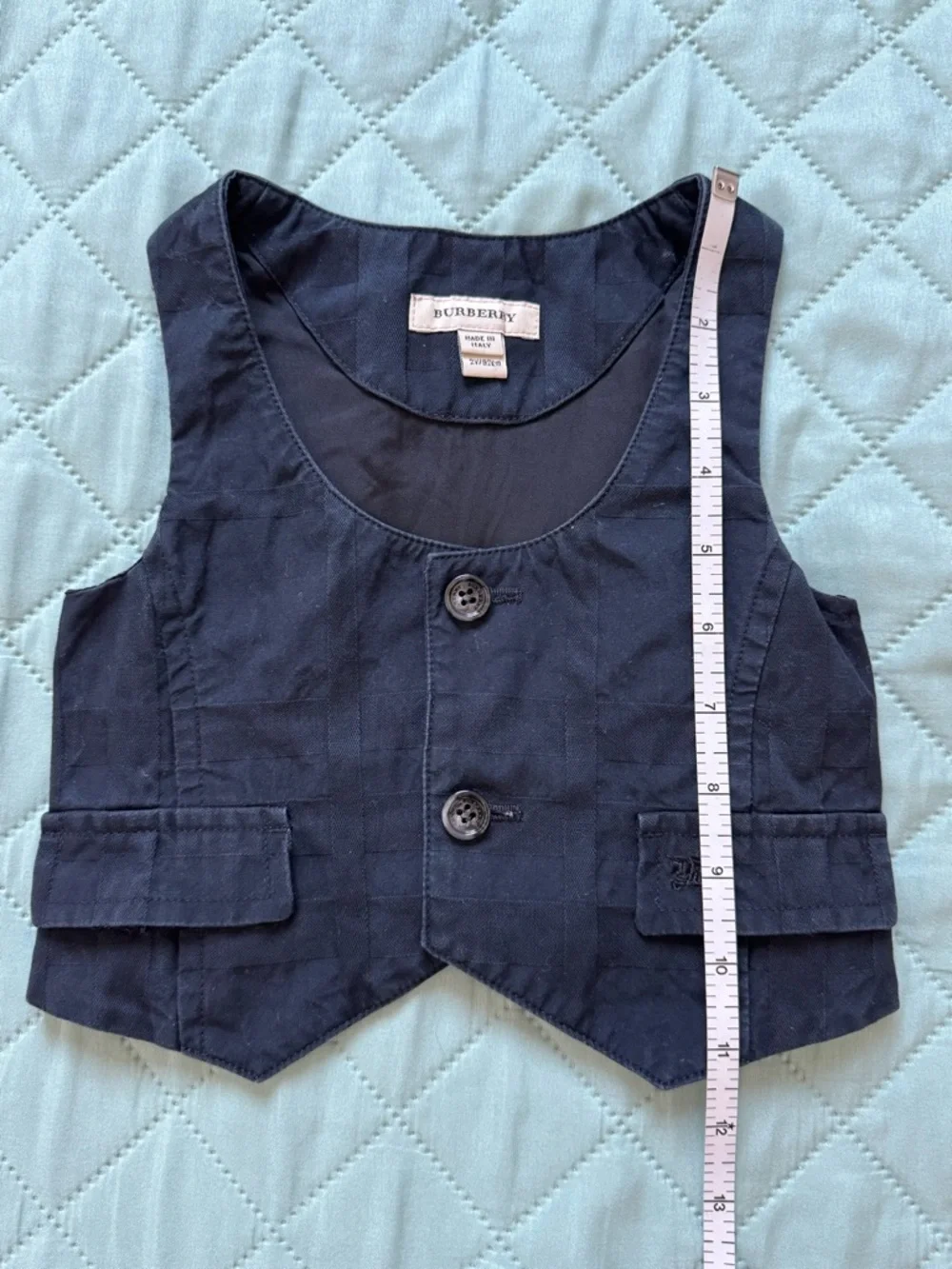 Burberry Kids Vest 2Y Navy Cotton Check Waistcoat Designer Toddler Boy Formal
